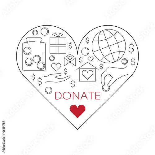 Donation and charity vector linear icons