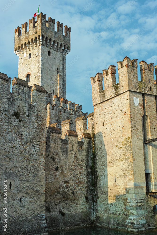 Old castle towers in Sirmione, italy