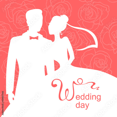 Wedding day card on roses background