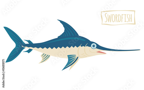 Swordfish, vector cartoon illustration