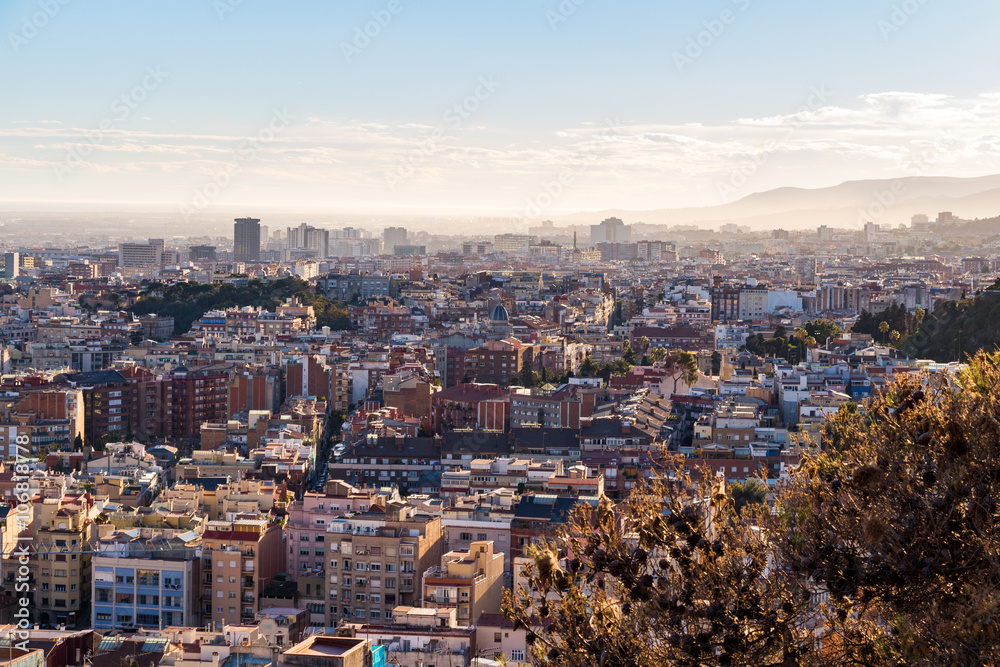 Scenic aerial view of the city of Barcelona in Spain