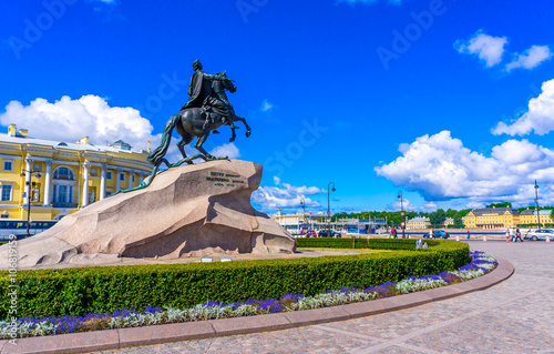 The Bronze Horseman equestrian statue of Peter the Great in Saint Petersburg made by E. Falcone in 1770