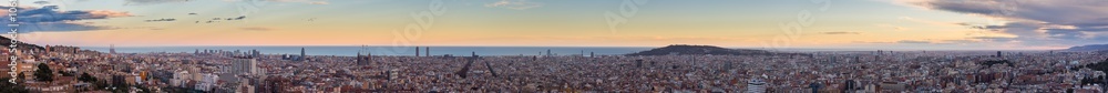 Fototapeta premium Panorama view of Barcelona from Park Guell in sunny day in winter. High resolution image. Spain
