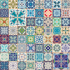 Keuken achterwand Portugese tegeltjes patronen Indigo Marokkaans patchwork bloemenmozaïek  © gorbachlena