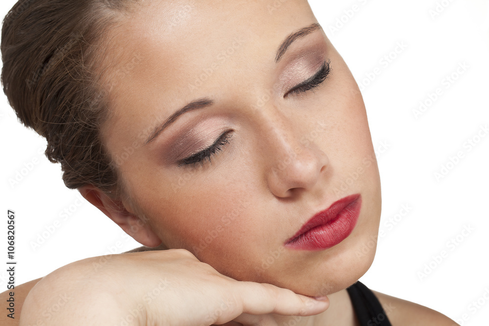 beauty model head shot eyes open. beauty model head shot eyes open.