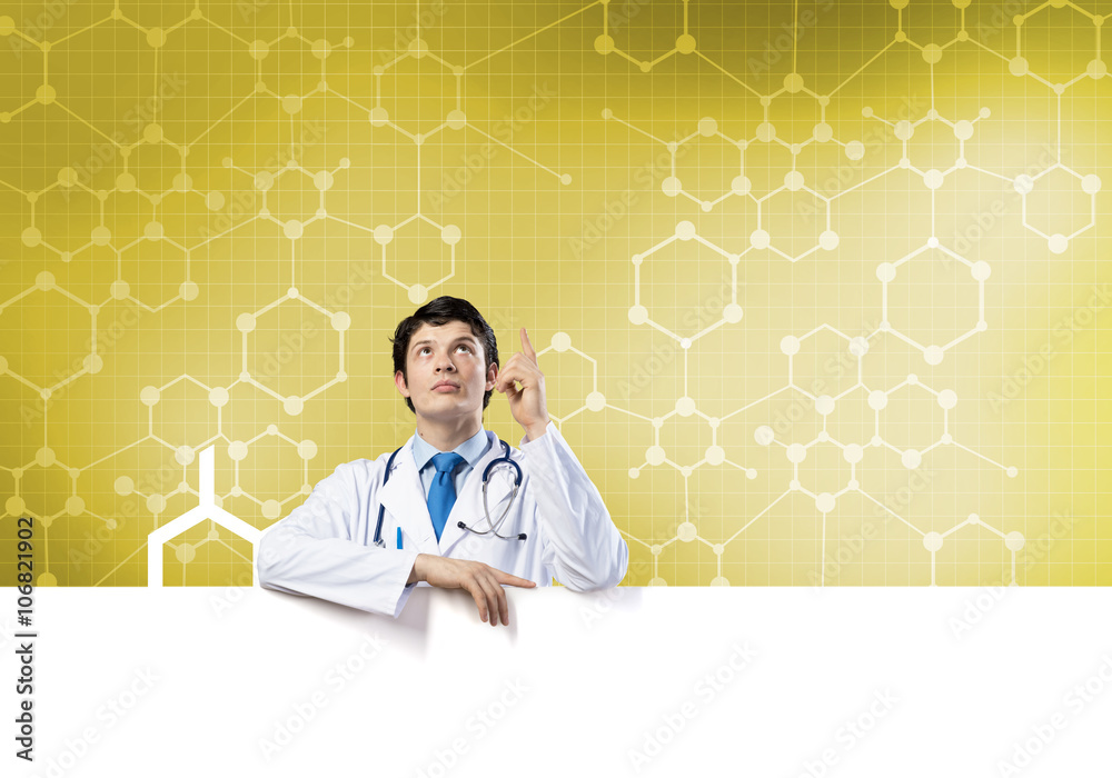 Doctor with banner
