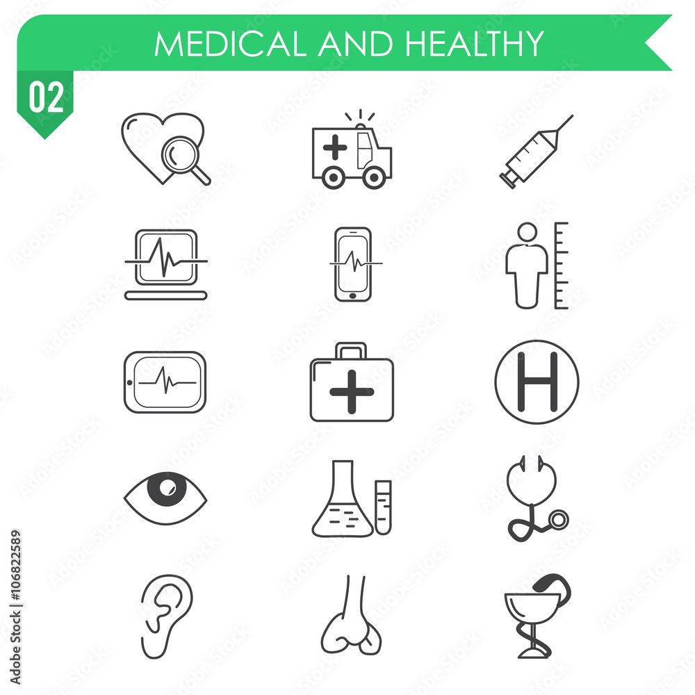 Set of medical and healthy icons on white background. Set of medical and healthy icons on white background.