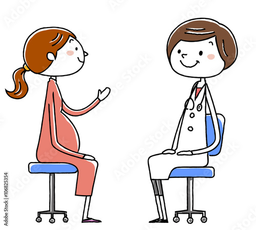 イラスト素材:女医と患者　妊婦