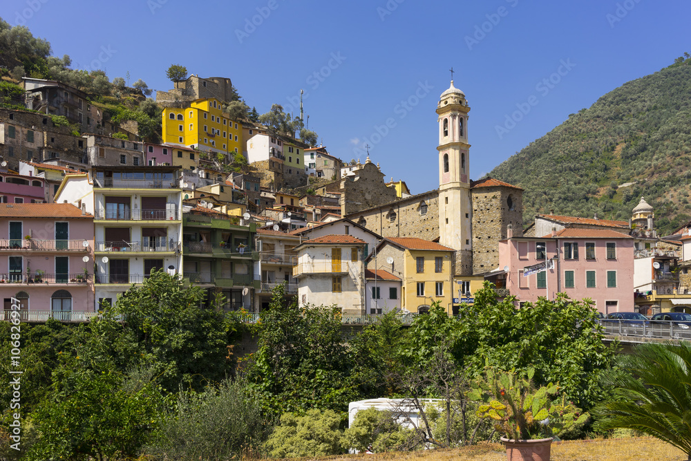 Street view of old town Badalucco in the Province of Imperia in the Italian region Liguria. Street view of old town Badalucco in the Province of Imperia in the Italian region Liguria.