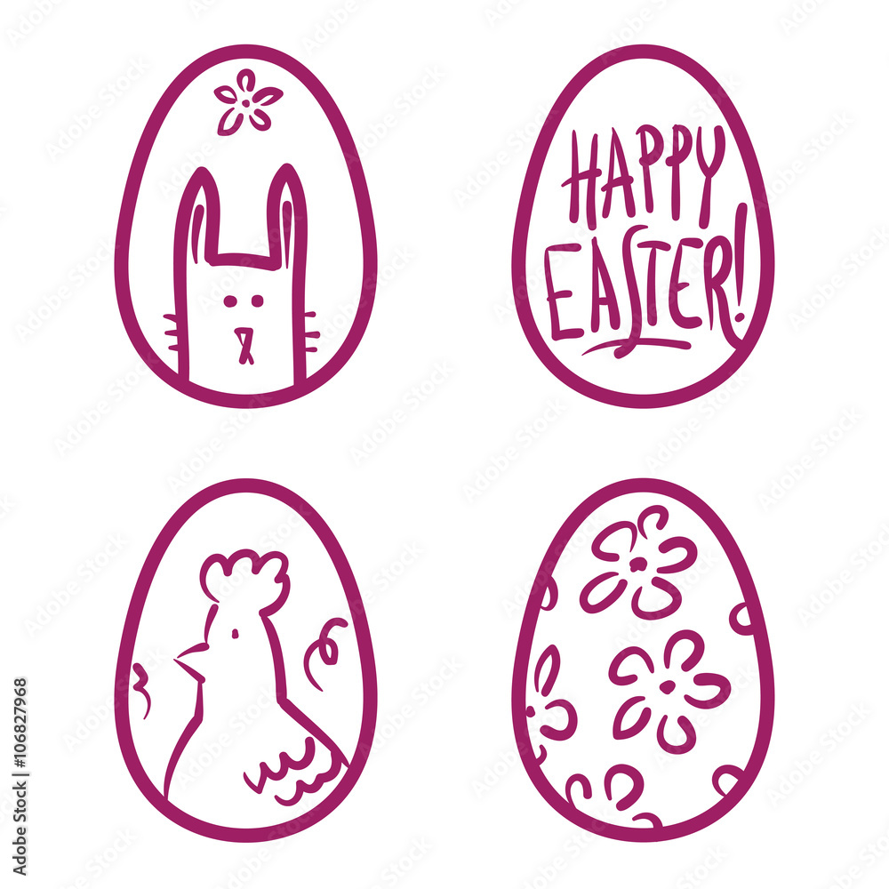 Happy Easter eggs vector card illustration hand drawn with easte Happy Easter eggs vector card illustration hand drawn with easte