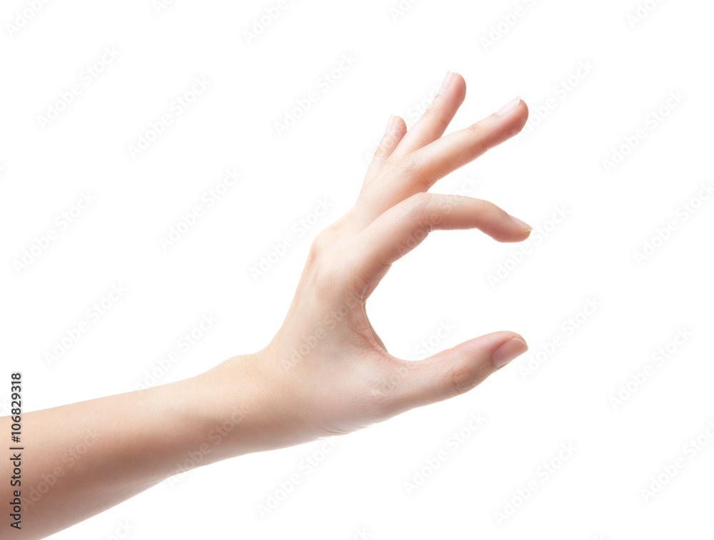 woman hand pick up object isolated on white background woman hand pick up object isolated on white background