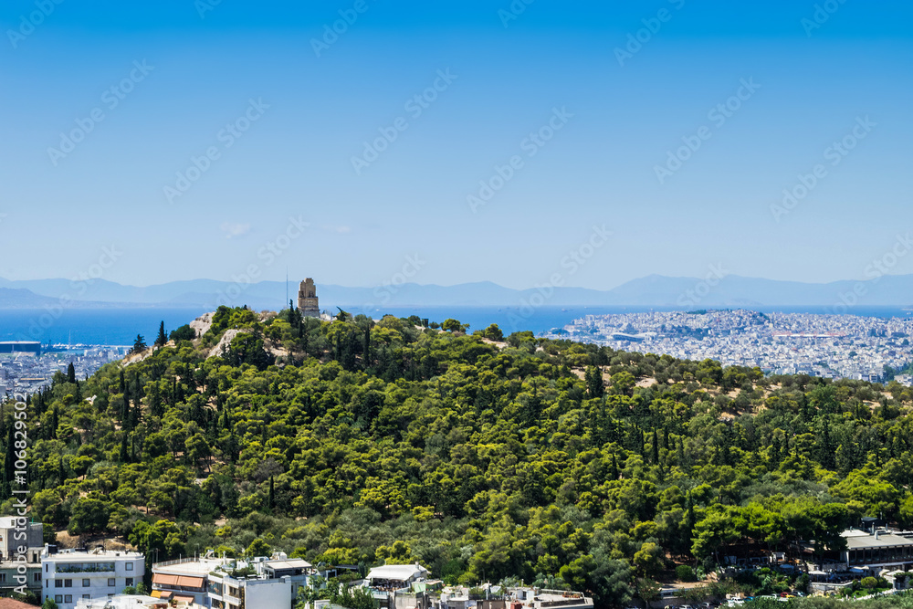 Panoramic view of Athens, Greece, Lecabetus Hill also known as Lykabettos or Lykavittos from the Acropolis in a summer day
