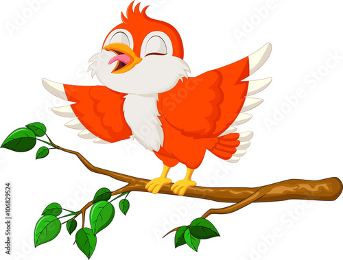Cute red bird singing