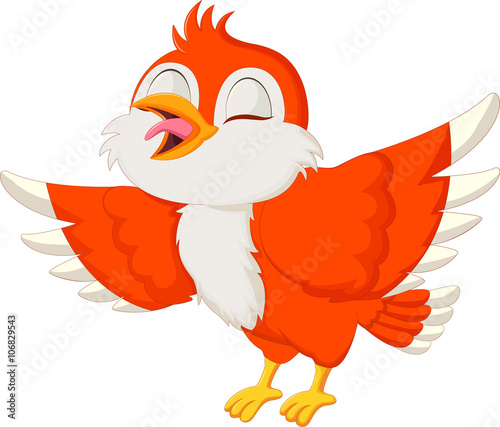 Cute red bird singing