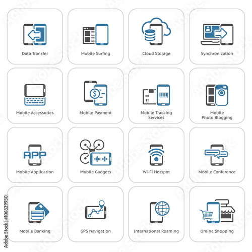 Flat Design Mobile Devices and Services Icons Set.