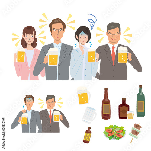 飲み会　イラスト　不安