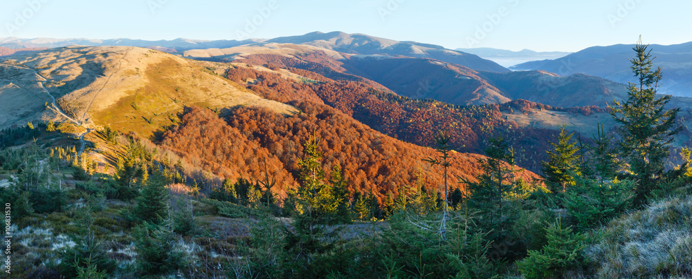Sunrise in autumn Carpathian.