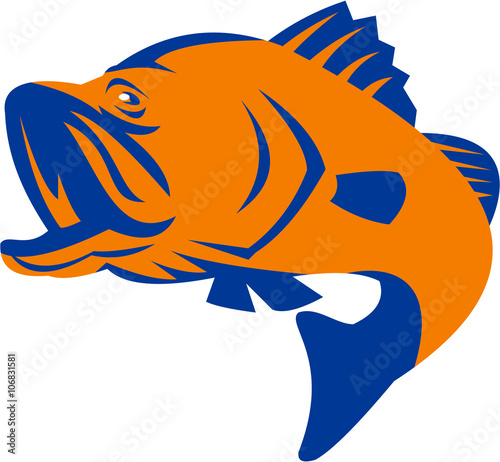 Barramundi Fish Jumping Retro
