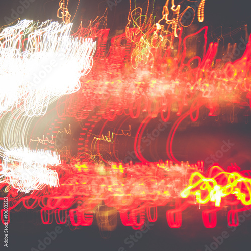 Abstract motion of traffic lights at night
