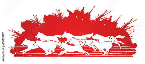 Dogs running designed on grunge splash blood graphic vector.
