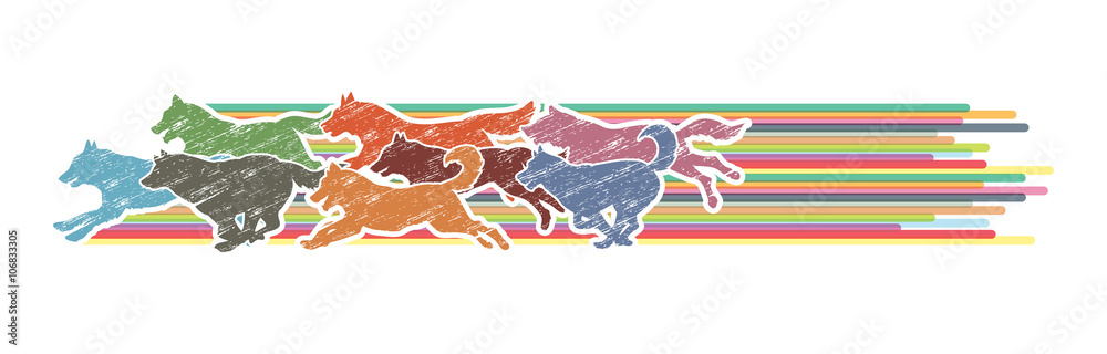 Obraz premium Dogs running designed using colorful graphic with line rainbows vector.
