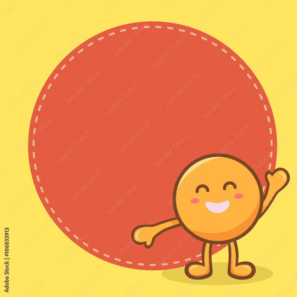 Illustration of cute orange circle mascot in yellow background and space for writing. Illustration of cute orange circle mascot in yellow background and space for writing.