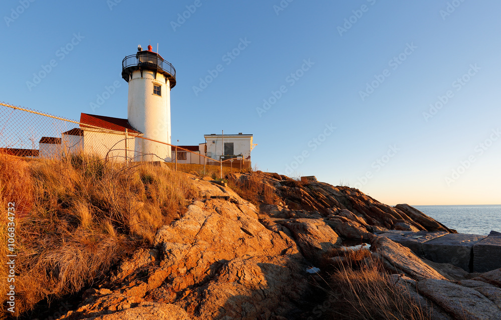 Eastern Point Lighthouse at Gloucester at Sunset, Massachusetts, USA 