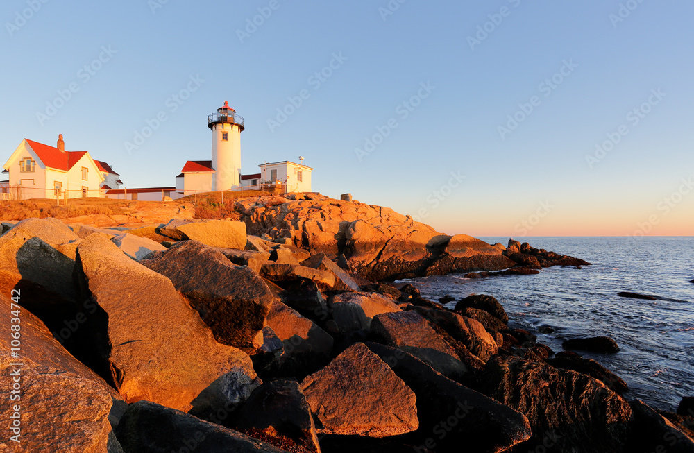 Eastern Point Lighthouse at Gloucester at Sunset, Massachusetts, USA 