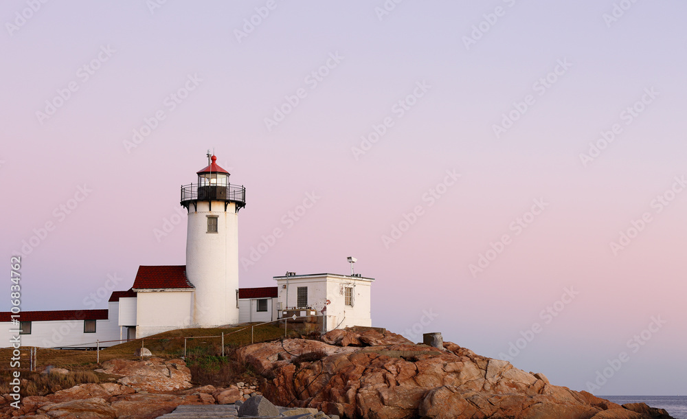 Eastern Point Lighthouse at Gloucester at Sunset, Massachusetts, USA 