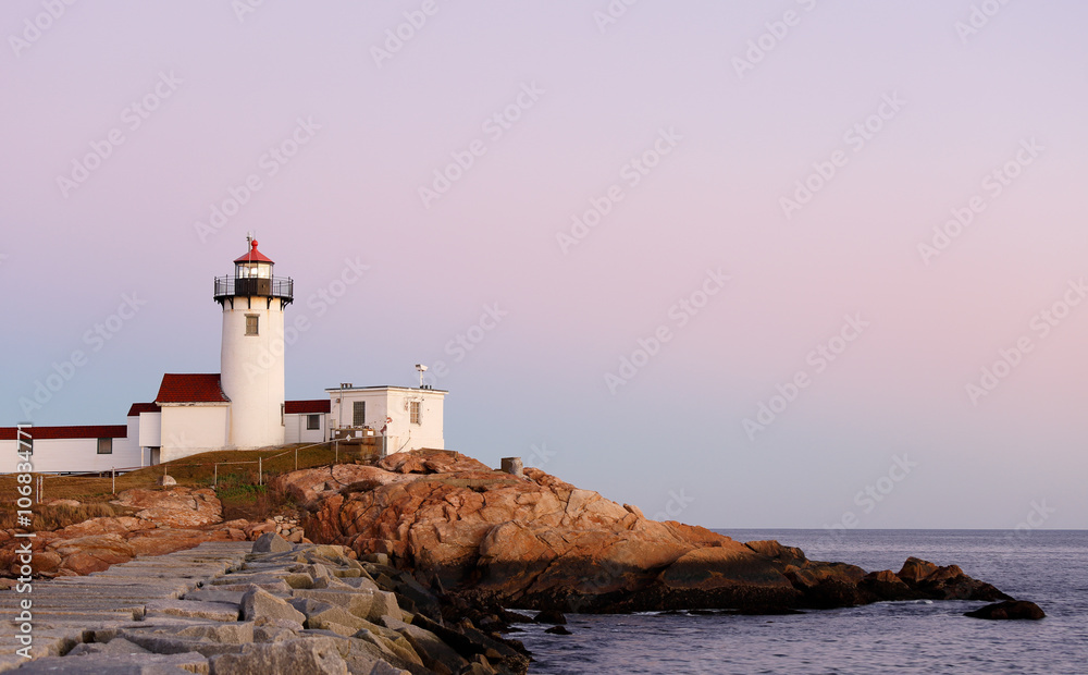 Eastern Point Lighthouse at Gloucester at Sunset, Massachusetts, USA ...
