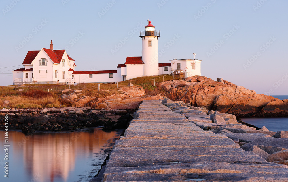 Eastern Point Lighthouse at Gloucester at Sunset, Massachusetts, USA 