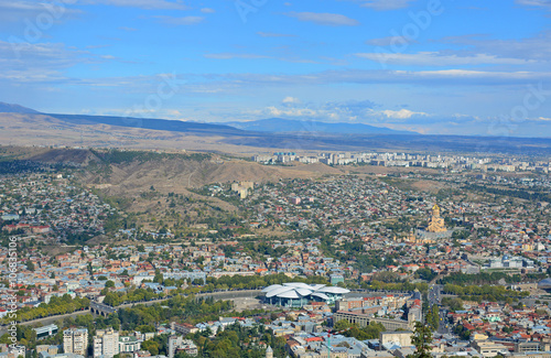Panorama of Tbilisi, Georgia. Residential areas, the old churches and new creative buildings.