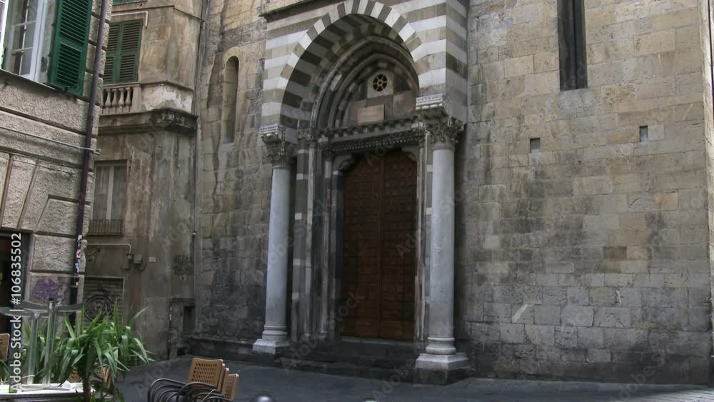 Front door of small medieval church in the old historic centre of Genoa, Italy, a UNESCO World Heritage Site
Front door of small medieval church in the old historic centre of Genoa, Italy, a UNESCO World Heritage Site