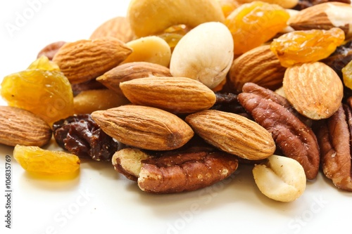 Assorted mix of dry fruites and Nuts close up view