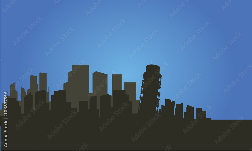 Silhouette of city and pisa tower