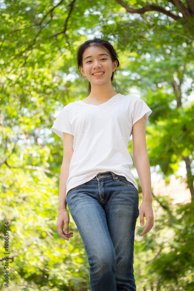 asia thai teenager Women White T-Shirt Writing relax and smile asia thai teenager Women White T-Shirt Writing relax and smile