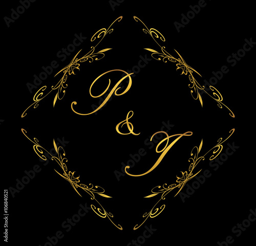 PI initial wedding with floral