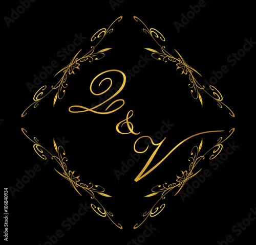 QV initial wedding with floral
