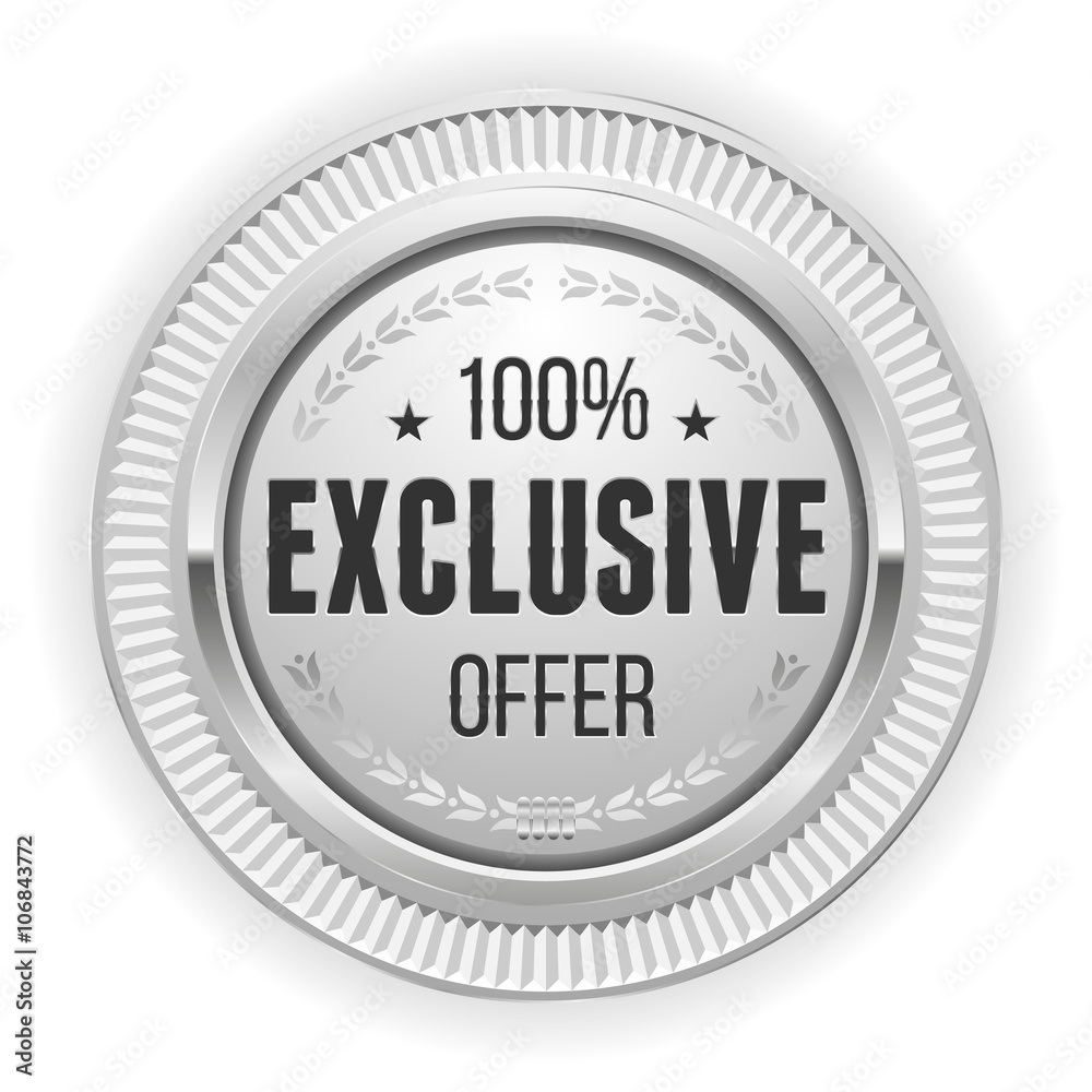 Silver exclusive offer badge on white background 