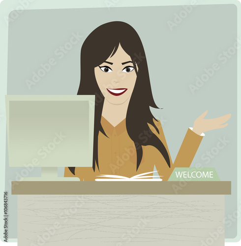 clipart illustration of receptionist at office desk