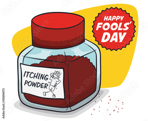 Itching Powder in Bottle for April Fools' Day, Vector Illustration
