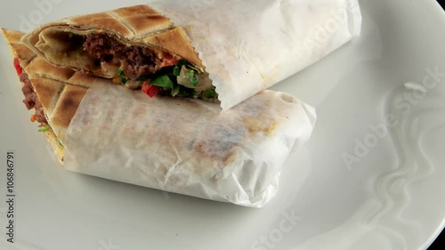 Turkish doner kebab, shawarma, roll with meat, loop