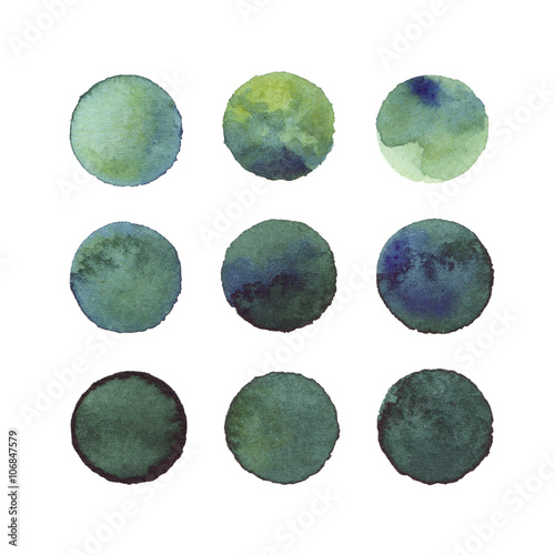 Dark green hand drawn watercolor circles