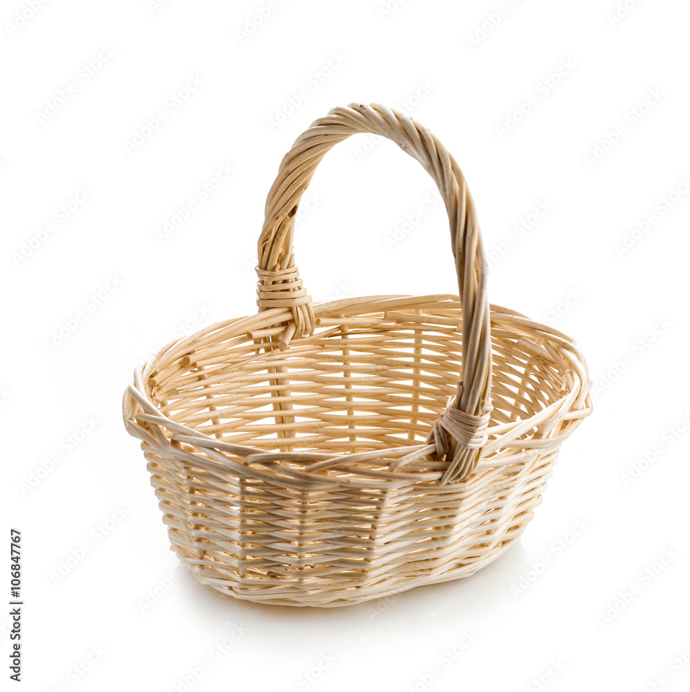 wooden basket on white background