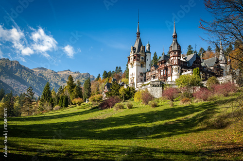 Sinaia, Romania - October 19th,2014 View of Peles castle in Sinaia, Romania, built by king Carol I of Romania. The castle is considered to be the most important historic building in Romania. photo