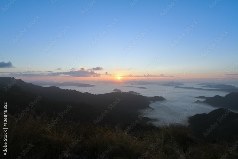 sunrise over the fog at phuchifa mountain ,chiangrai , Thailand
