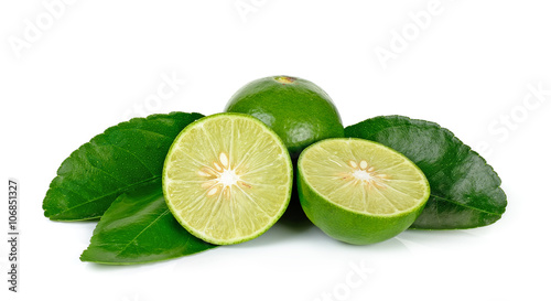 lime and leaves isolated on the white