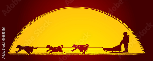 Sled Dogs designed on moonlight background graphic vector.