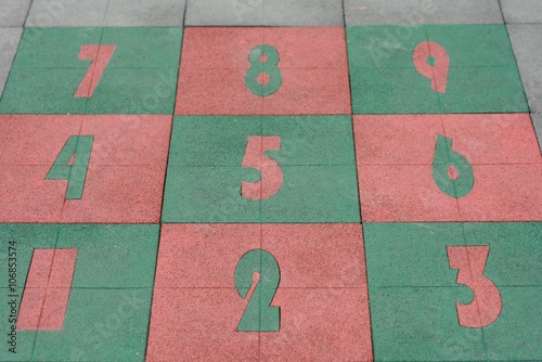 Closeup of colorful floor with numbers