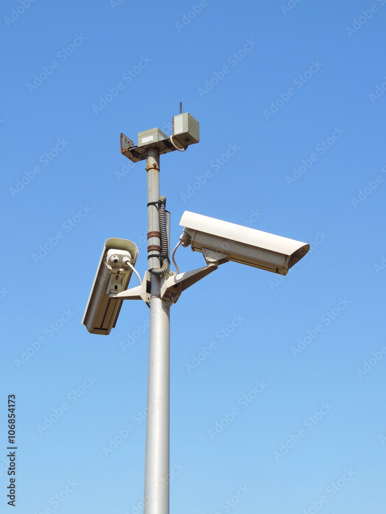 monitoring cameras, spy equipment on a pole. monitoring cameras, spy equipment on a pole.